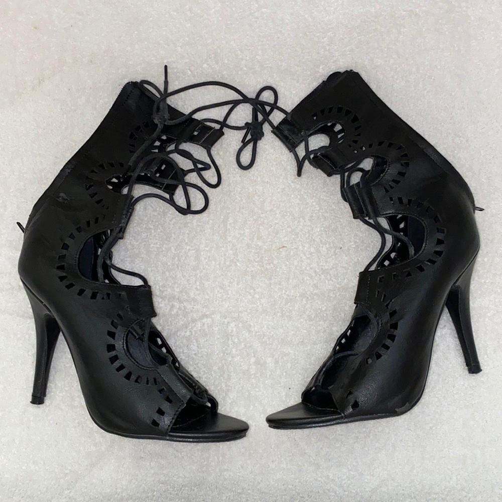 Black Sexy Laced Up Gladiator Heels